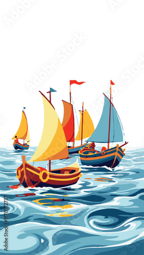 Sailing boats racing on ocean waves