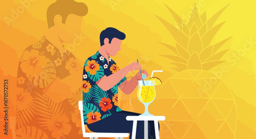 Tropical Getaway A Man Enjoying Summer Cocktail at Beach Bar