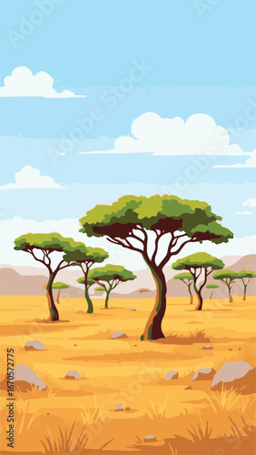 Lone acacia tree in savannah plain