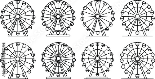 Collection of ferris wheel line art illustrations on white background