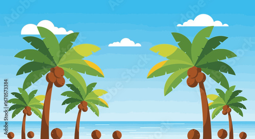 Tropical Paradise With Coconut Trees Beach And Ocean Scenery