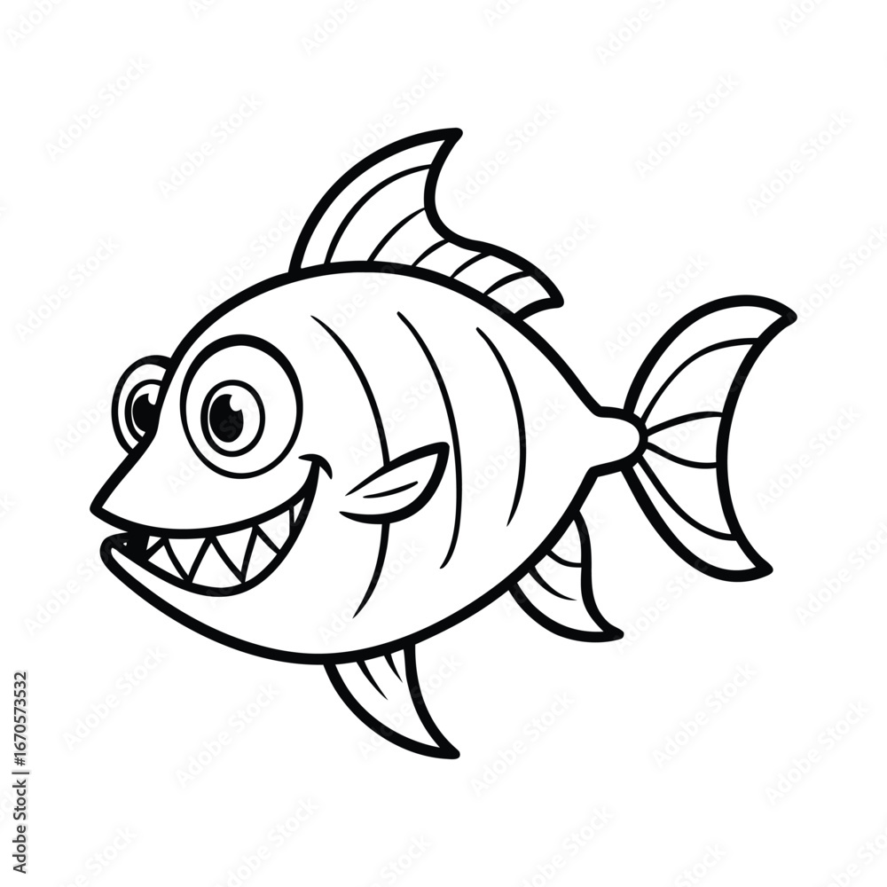 Fototapeta premium Whimsical cartoon fish with a big grin and sharp teeth