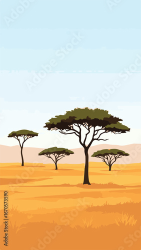 Desert sand plain with horizon view and trees