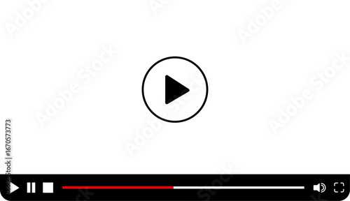 Modern Video Player vector illustration with play button, streaming frame, and interactive UI controls for social media apps and website
