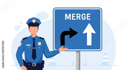 Traffic Cop Explains Merge Ahead Road Sign Guidance and Law Enforcement