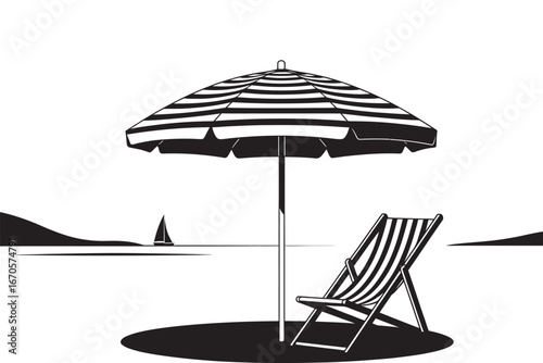 Relaxing Seaside Escape Beach Chair and Umbrella Silhouette