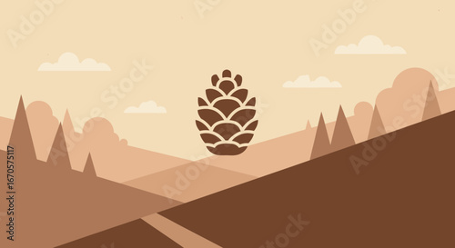 Tranquil Autumnal Vista In Muted Tones Featuring A Central Pinecone Element