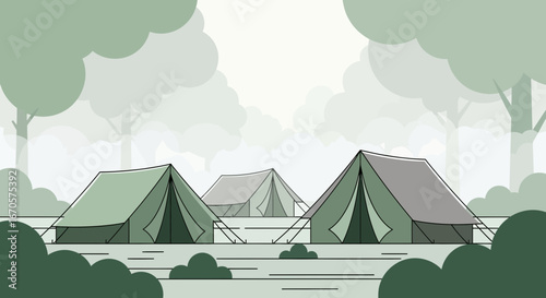 Tranquil Camping Adventure In The Forest With Tents And Green Nature