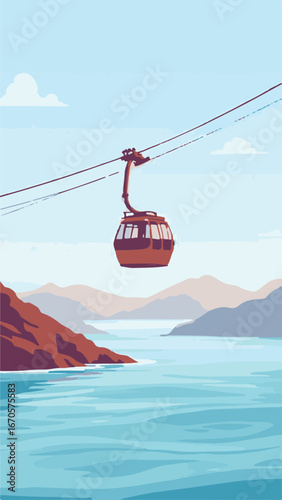 Cable car across mountain valley
