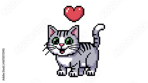 Pixelated Kitty Love: A cute pixel-art cat radiates affection with a heart above its head, embodying digital charm. 