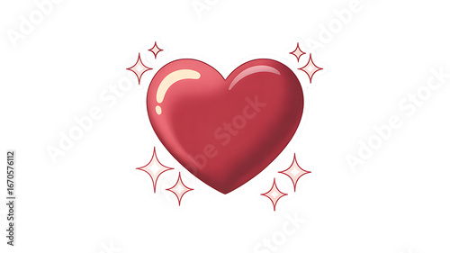 Radiant Heart Icon: A glossy, ruby-red heart shimmers with soft light, evoking feelings of love, care, and affection. Sparkles radiate from its core.