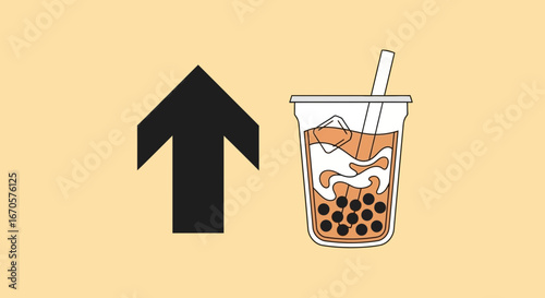 Upward Trend Arrow Symbol Coupled With Boba Tea Confectionery Delight
