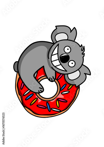 Illustration of a koala hugging a donut
