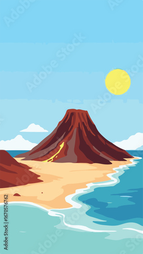 Active Volcano Eruption with Sunset Background