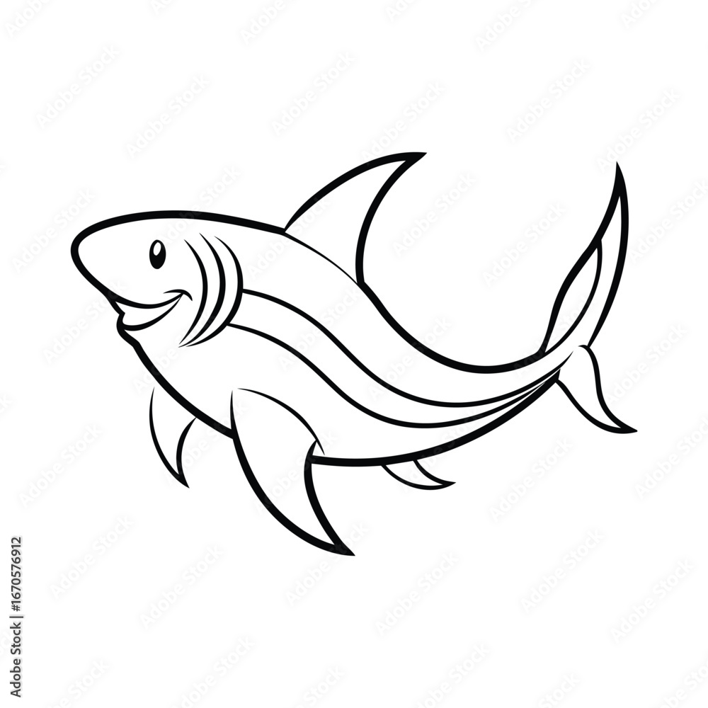 Obraz premium Friendly cartoon shark illustration for coloring and educational purposes