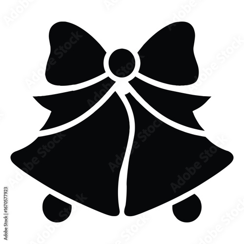 Vector illustration of Christmas bells with a festive red ribbon bow and holly leaves, perfect for holiday decorations