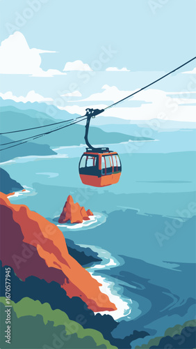 Cable car in mountain landscape