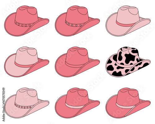 Nine Pink Cowboy Hats A Collection of Western Fashion Illustrations