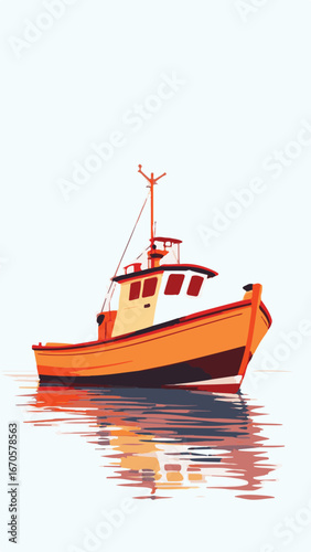 Fishing boat with cabin floating