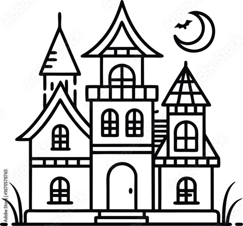 minimal haunted house outline bundle clean whit.