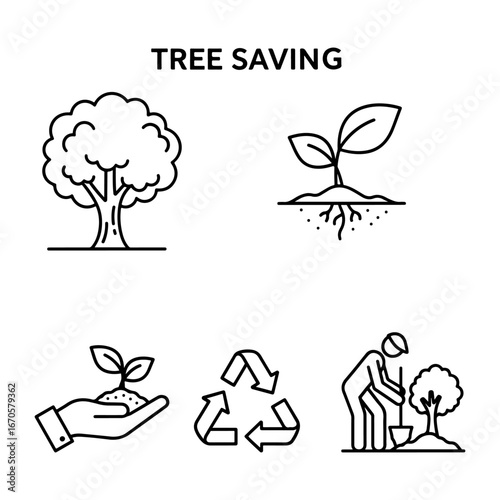 Tree planting and saving tips for environment sustainability and recycling concept vector design