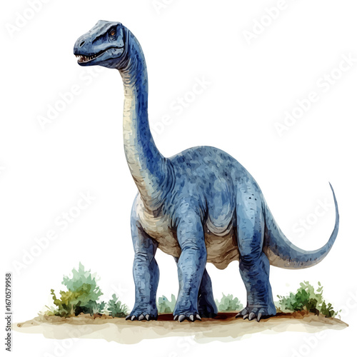 Brachiosaurus, watercolor vector, isolated on a white background.