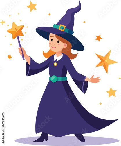 witch casting spell with glowing stars clean