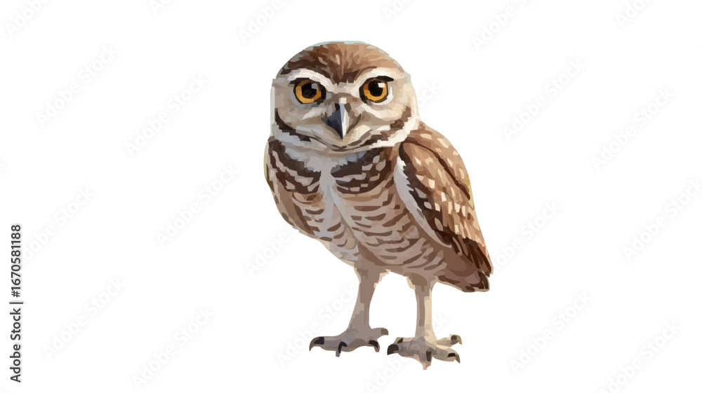 Naklejka premium Funny Burrowing owl Athene cunicularia tilts its head outside its burrow on Marco Island, Florida.animal 