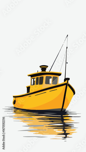 Yellow fishing boat on ocean