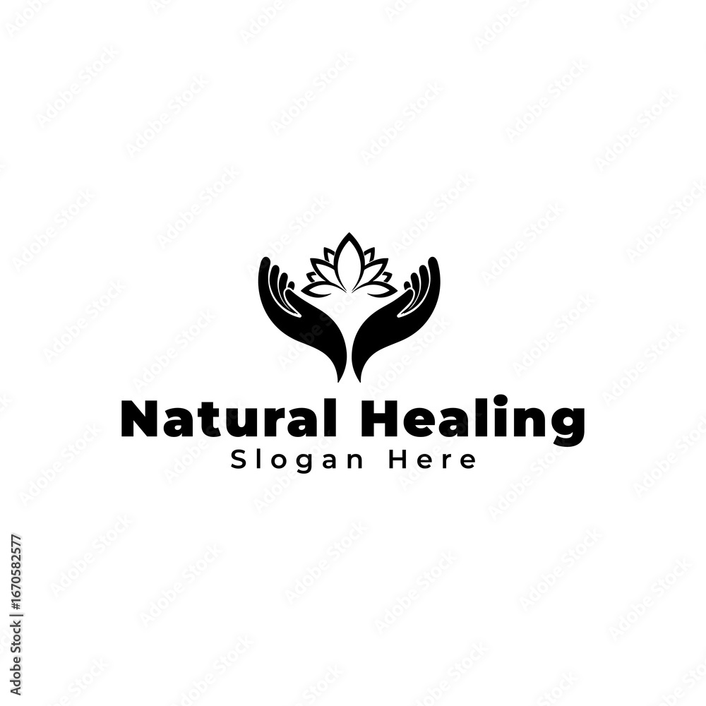 Obraz premium Ikon vektor tangan memegang bunga teratai. Templat papan nama bisnis untuk Pengobatan Alternatif, Klub Yoga, Industri Kecantikan, Spa Medis, Kosmetik Alami, Penyembuhan Alami, Akupunktur, Pijat, dan R