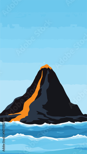 Active Volcano Eruption with Sunset Background
