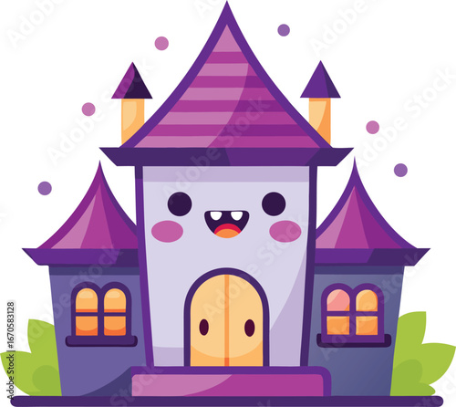 cute kawaii haunted house smiling windows clean 