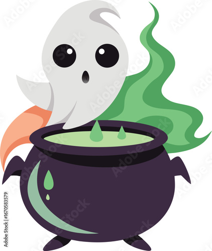  ghost hovering over cauldron vector clean white