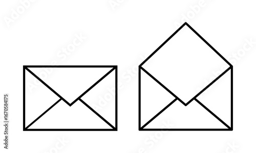 Two simple line art envelopes one closed and one open