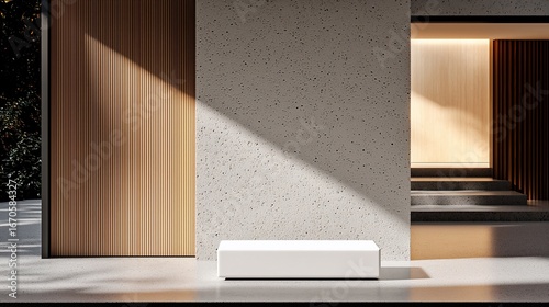 Modern minimalist platform display in sunlight