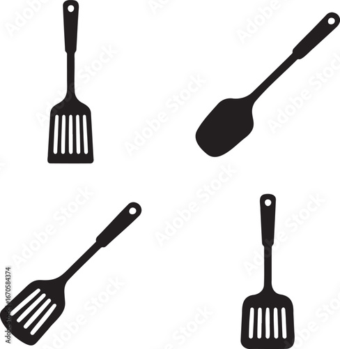 Spatula silhouette set vector illustration isolated on transparent background