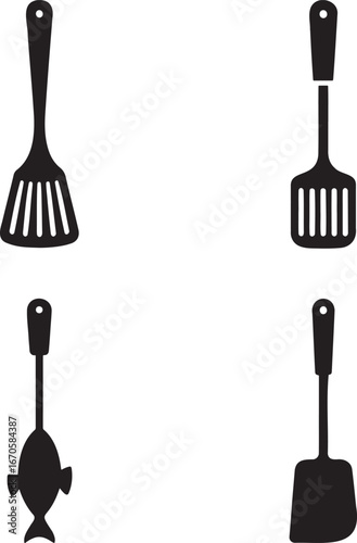 Spatula silhouette set vector illustration isolated on transparent background