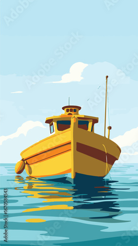Fishing boat with yellow hull