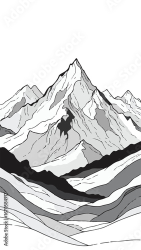Black and white mountain sketch