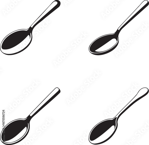Spoon Icon silhouette set vector illustration isolated on transparent background