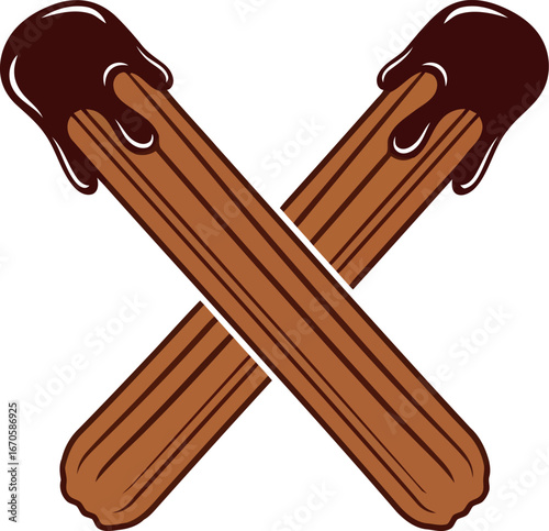 Delicious chocolate dipped churros sweet pastry snack isolated vector