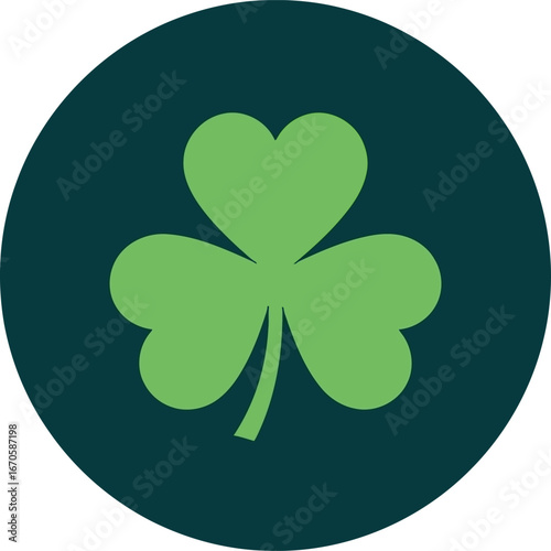 Green shamrock icon in dark teal circle minimalist luck symbol vector