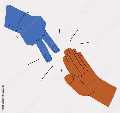 Cartoon vector illustration of hands playing rock paper game, symbolizing choice, decision making, and strategy