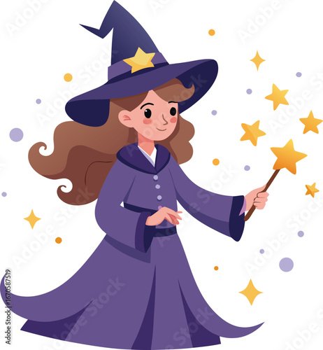  witch casting spell with glowing stars vector 