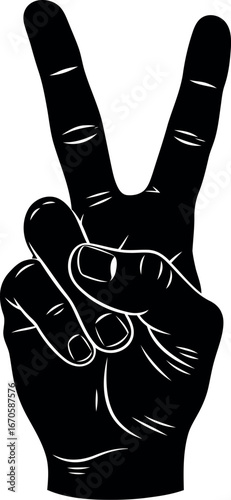 Black hand peace symbol graphic illustration gesture victory sign vector