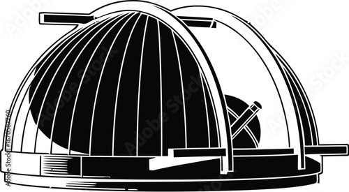 White observatory dome with telescope on a dark plain background