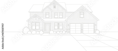 House blueprint, architectural drawing of a two-story home