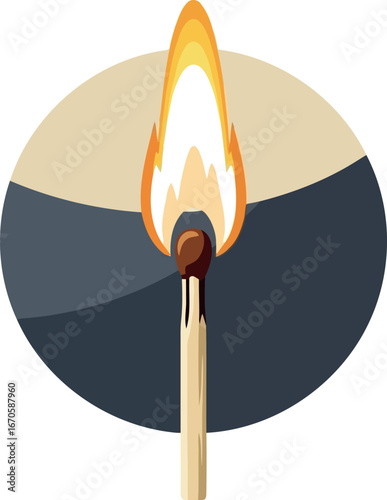 Burning matchstick ignition spark flame light heat energy concept vector