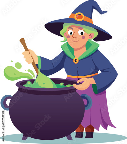  witch stirring bubbling cauldron vector clean wh