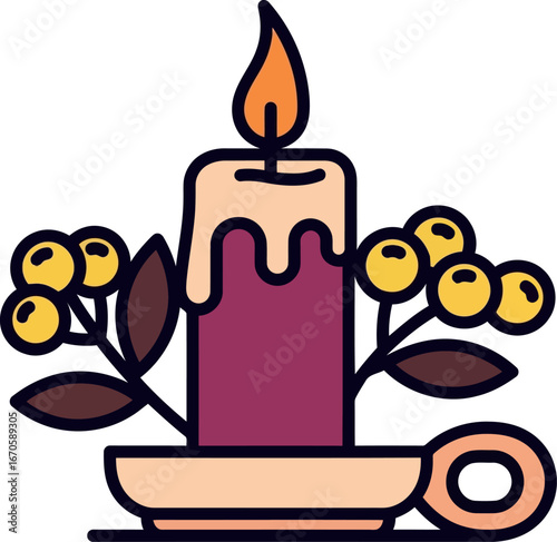 Cozy autumn candlelight with berries and warm ambiance illustration vector